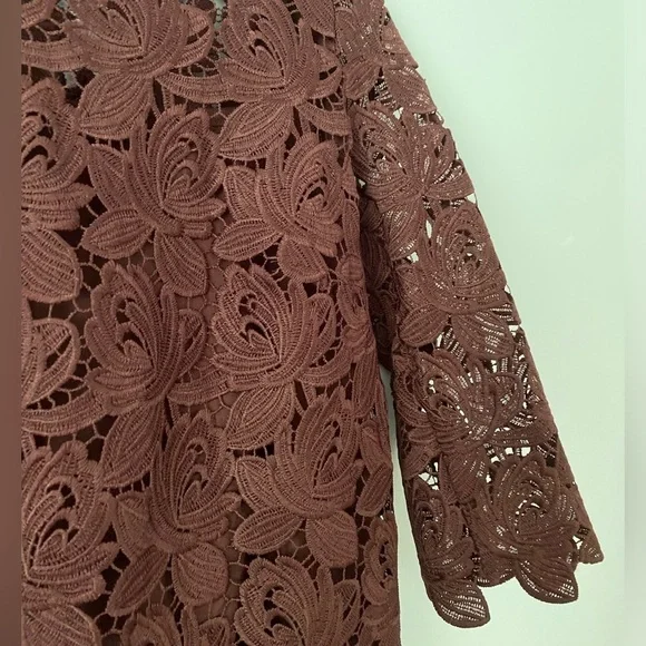 LOFT Women's Sz 2 Wine Burgundy Lace Shift Dress Cocktail Party 3/4 Sleeve - Picture 5 of 9